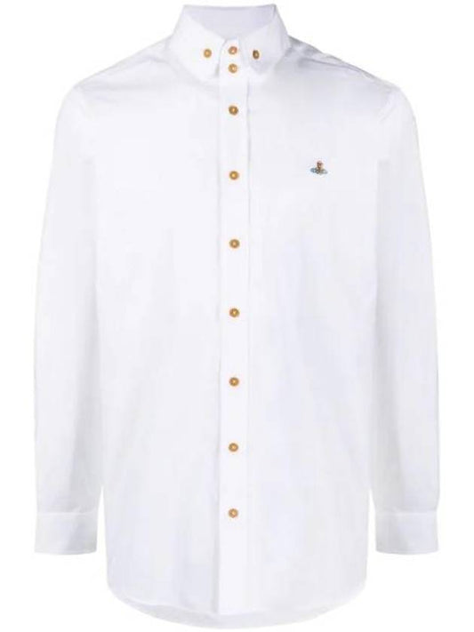 Men's Embroidered ORB Logo Long Sleeve Shirt White - VIVIENNE WESTWOOD - BALAAN 1