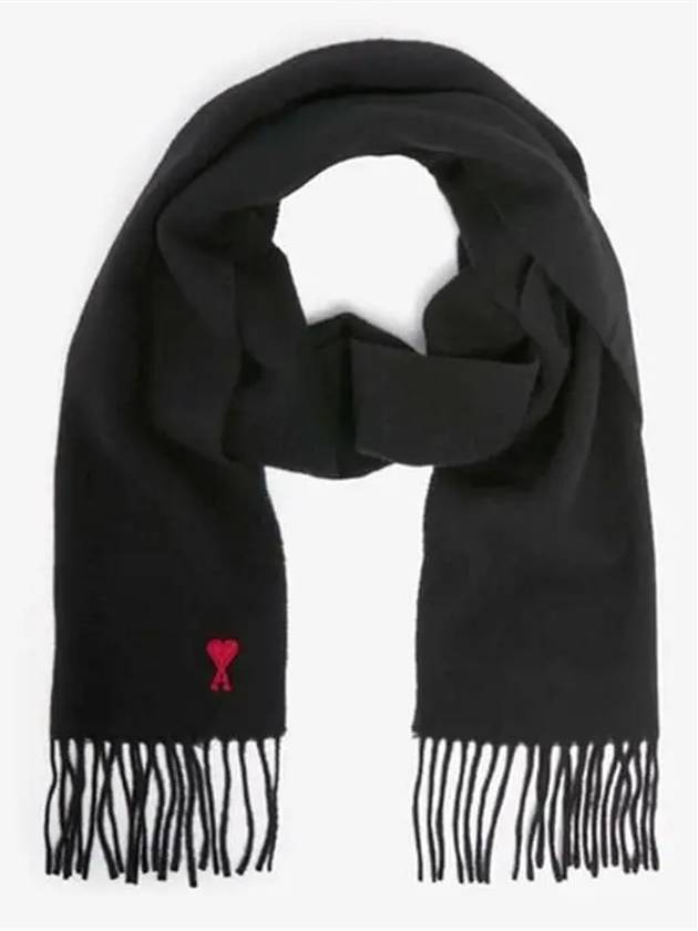 Small Heart Logo Wool Scarf Black - AMI - BALAAN 4