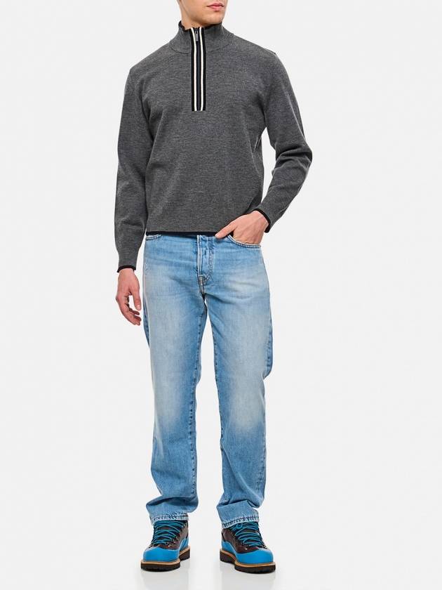 Merino wool Milanese stitch zip up knit top medium gray - THOM BROWNE - BALAAN 3