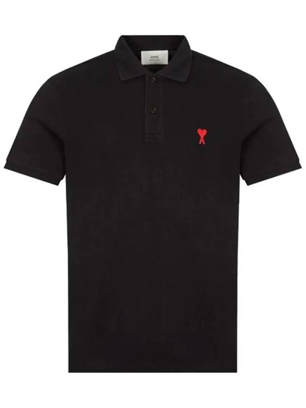 Small Heart Logo Polo Shirt Black - AMI - BALAAN 2