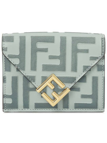 FF Diamonds Leather Half Wallet Light Blue - FENDI - BALAAN 1