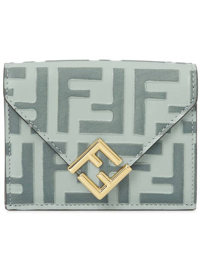 FF Diamonds Leather Half Wallet Light Blue - FENDI - BALAAN 2