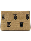 Monogram Raffia Effect Zip Pouch Bag Beige - BURBERRY - BALAAN 5