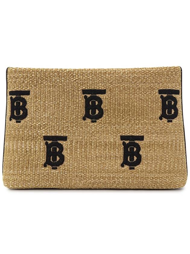 Monogram Raffia Effect Zip Pouch Bag Beige - BURBERRY - BALAAN 5