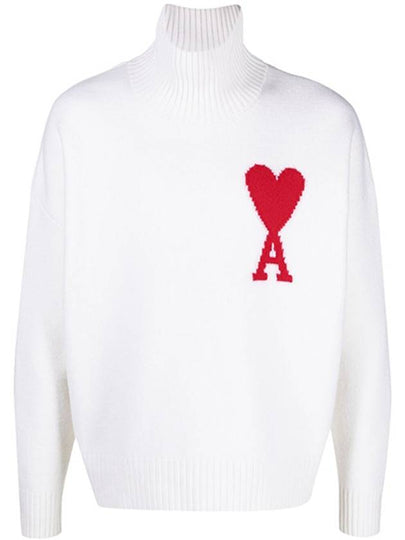 Big Heart Logo Wool Knit Turtleneck White - AMI - BALAAN 2