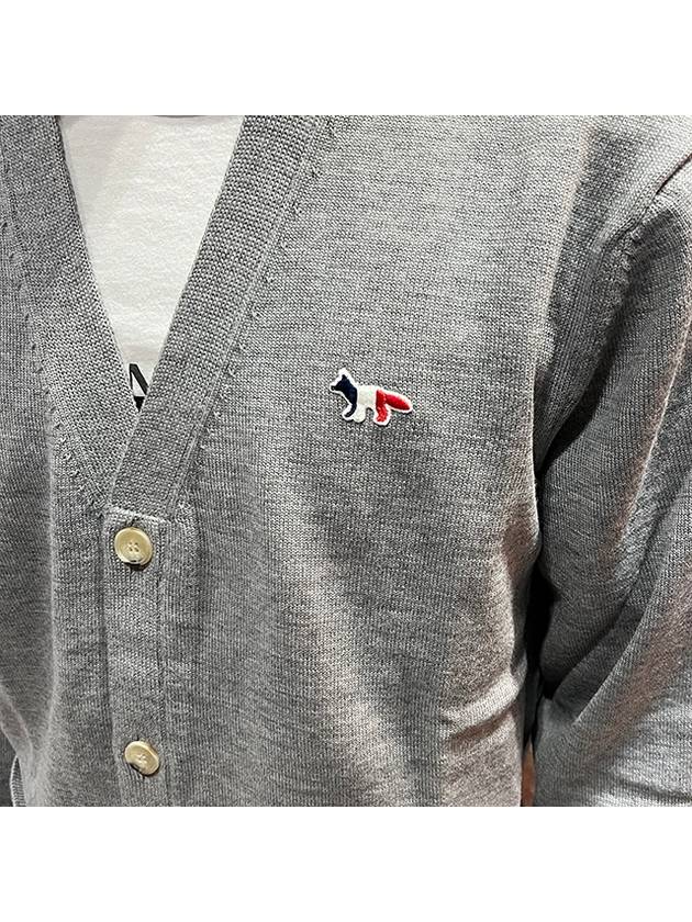 Tricolor Fox Patch Classic Cardigan Grey Melange - MAISON KITSUNE - BALAAN 7