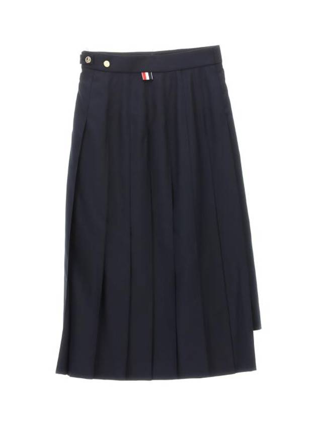 Super 120S Twill Below Knee Pleated Skirt Navy - THOM BROWNE - BALAAN 3