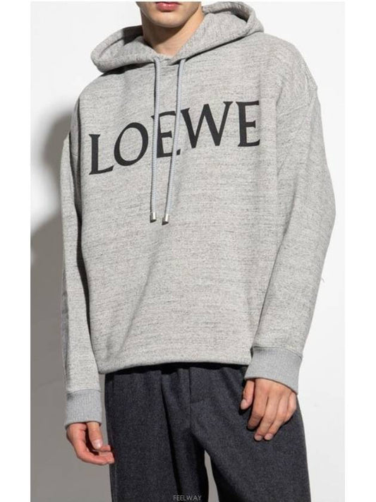 Logo Oversized Fit Cotton Hoodie Grey Melange - LOEWE - BALAAN 2