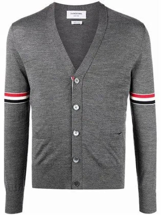 Stripe Armband Merino Wool Cardigan Grey - THOM BROWNE - BALAAN 2