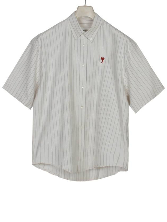 Camp Heart Embroidered Logo Short Sleeve Cream - AMI - BALAAN 2