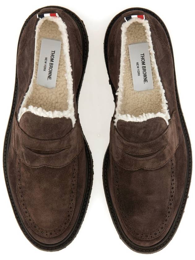 Shearling Lining Suede Penny Loafers Brown - THOM BROWNE - BALAAN 7