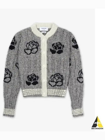 Rose intarsia cable knit cardigan gray - THOM BROWNE - BALAAN 2