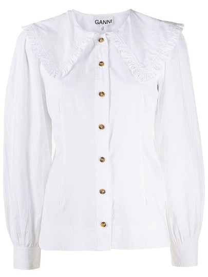 Ruffle Wide Poplin Blouse White - GANNI - BALAAN 2