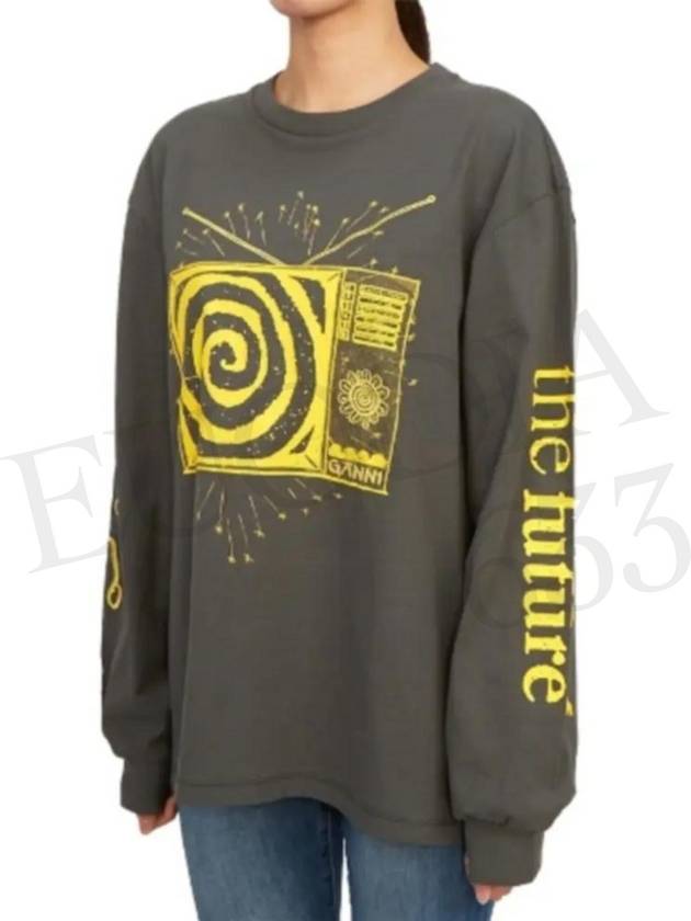 Graphic Print Long Sleeve T-Shirt Grey - GANNI - BALAAN 9