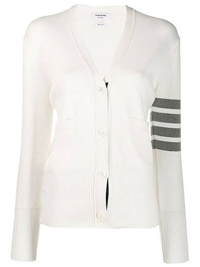 Cotton 4-Bar Milano Classic V-Neck Cardigan White - THOM BROWNE - BALAAN 2