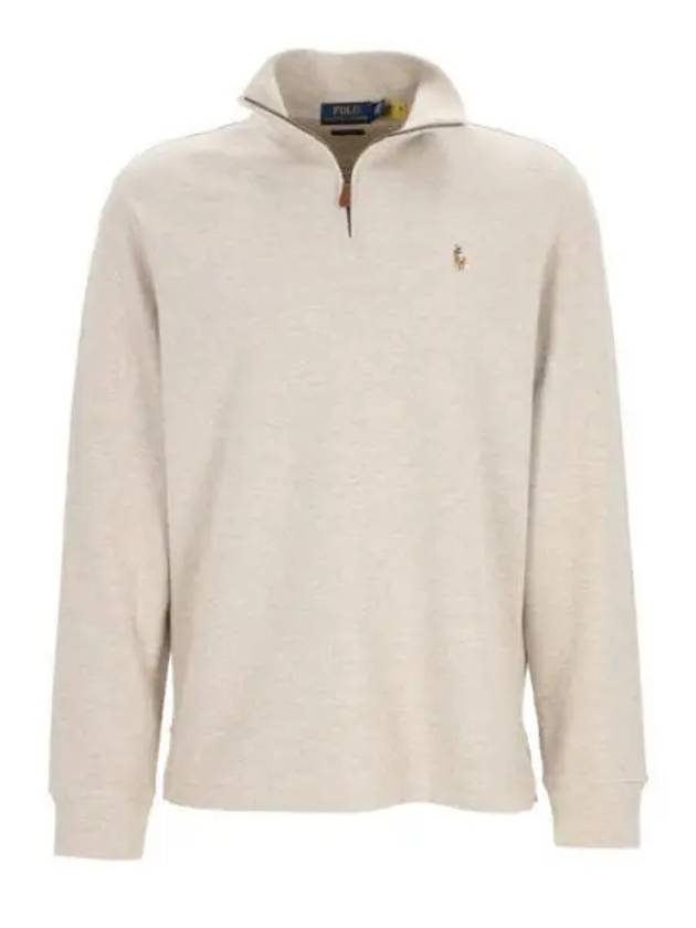 Embroidered Pony Logo Half Zip-Up Knit Top Beige - POLO RALPH LAUREN - BALAAN 2