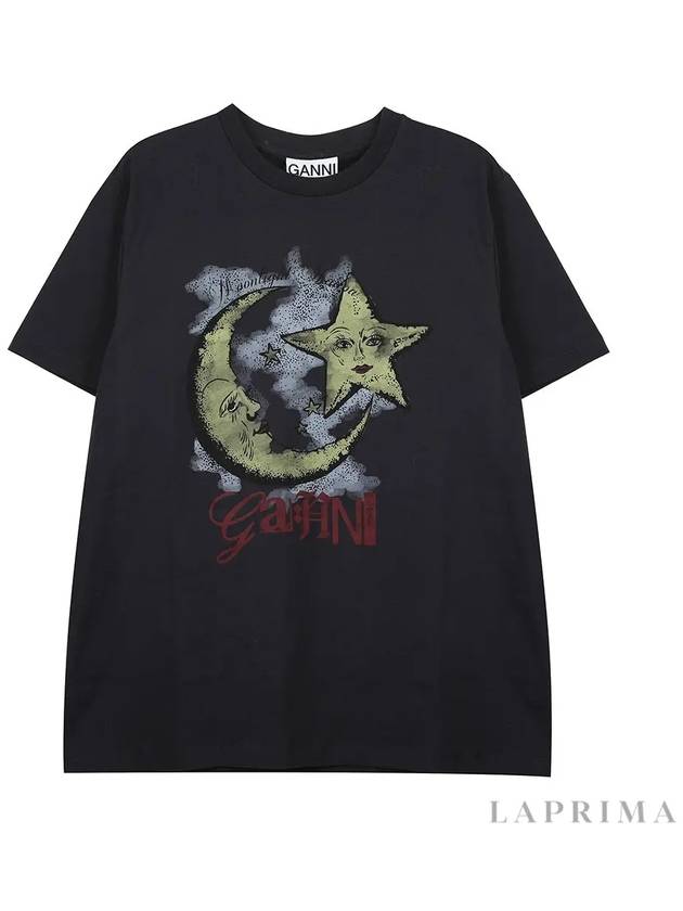 Moonlight Print Short Sleeve T-Shirt Grey - GANNI - BALAAN 9