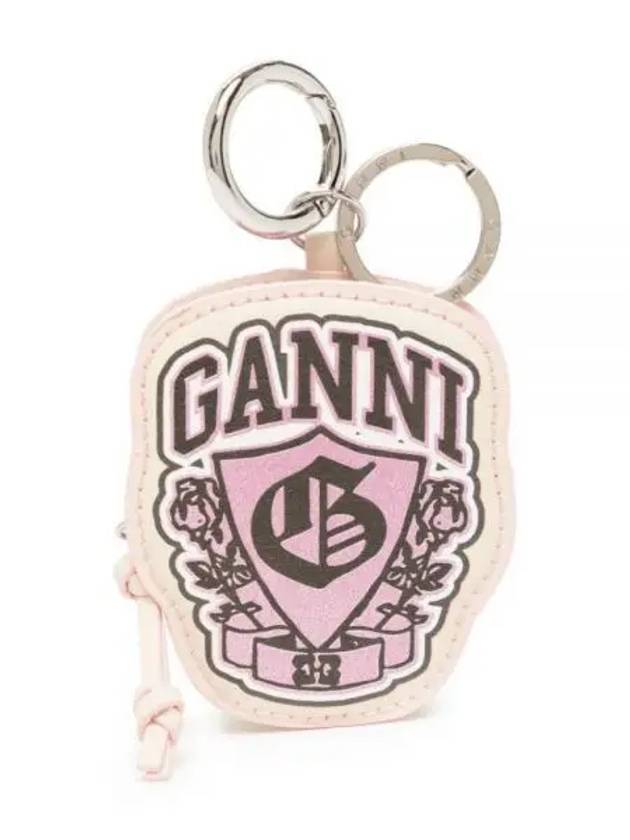 Logo Print Zipper Chain Key Holder Pink - GANNI - BALAAN 1