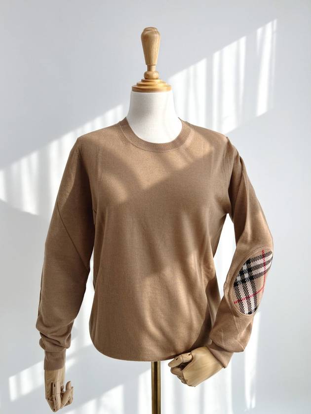 Check Patch Crew Neck Wool Knit Top Beige - BURBERRY - BALAAN 2