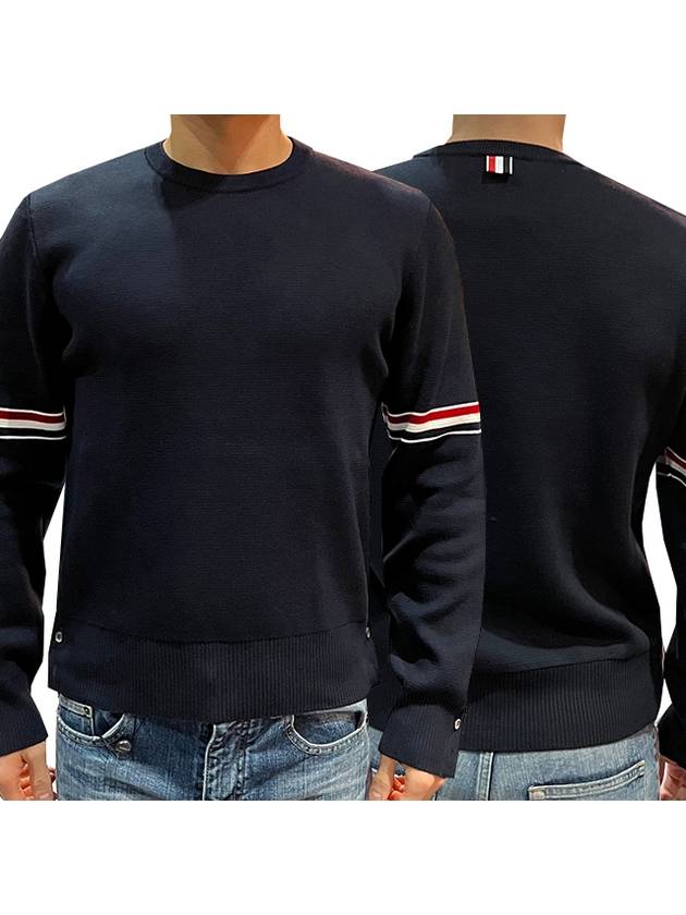 Men's Milan Stitch Armband Crew Neck Knit Top Navy - THOM BROWNE - BALAAN 2