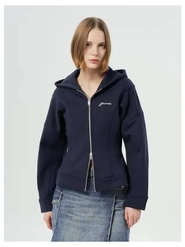 Heavy fleece zip up hooded sweatshirt hoodie navy domestic product GM0024090409057 - GANNI - BALAAN 1