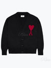 Heart Logo V Neck Wool Cardigan Black - AMI - BALAAN 2