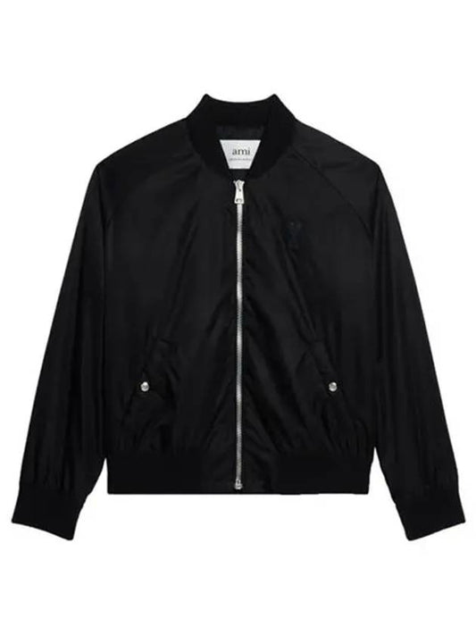 Heart Logo Bomber Jacket Black - AMI - BALAAN.