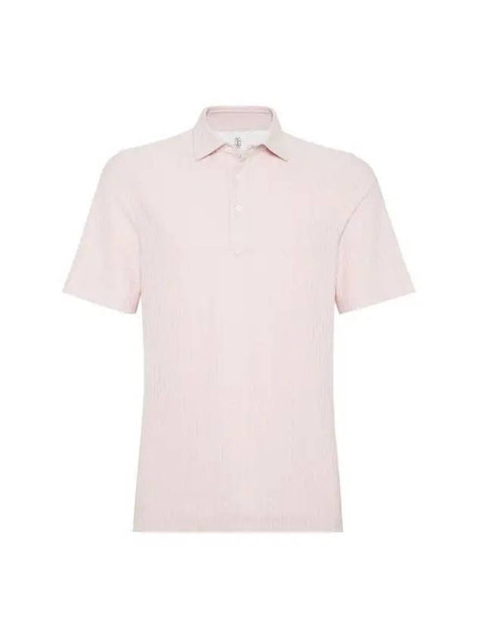 Ribbed Knit Short Sleeve Polo Shirt Pink - BRUNELLO CUCINELLI - BALAAN 1