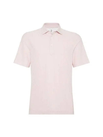 Ribbed Knit Short Sleeve Polo Shirt Pink - BRUNELLO CUCINELLI - BALAAN 1