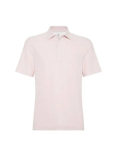 Ribbed Knit Short Sleeve Polo Shirt Pink - BRUNELLO CUCINELLI - BALAAN 1