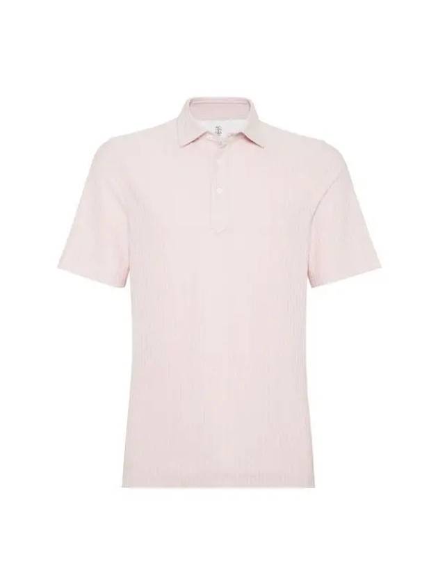 Ribbed Knit Short Sleeve Polo Shirt Pink - BRUNELLO CUCINELLI - BALAAN 1