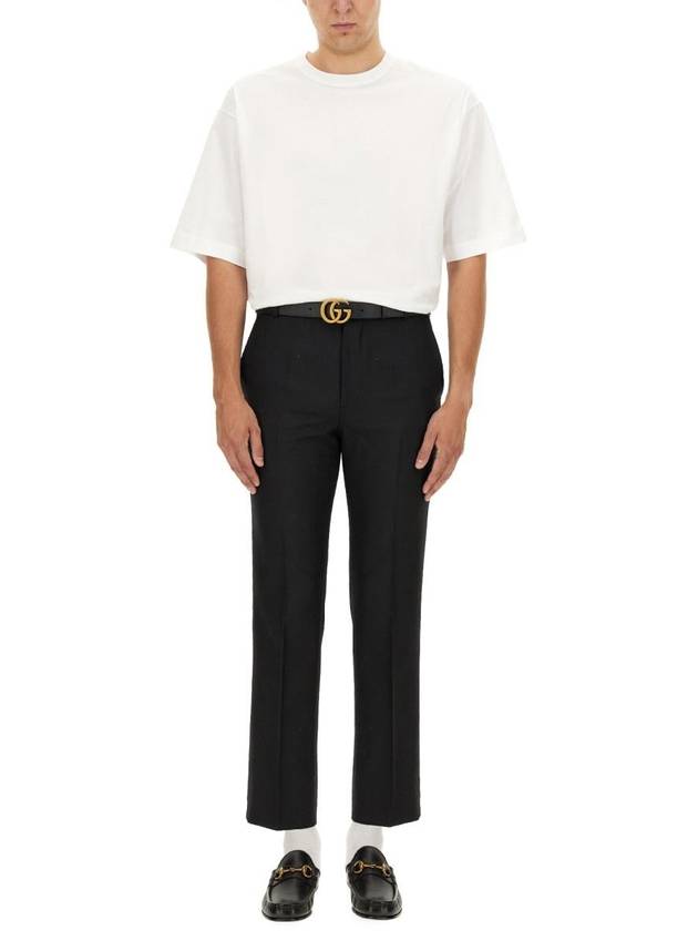 Wool Blend Straight Pants Black - GUCCI - BALAAN 3