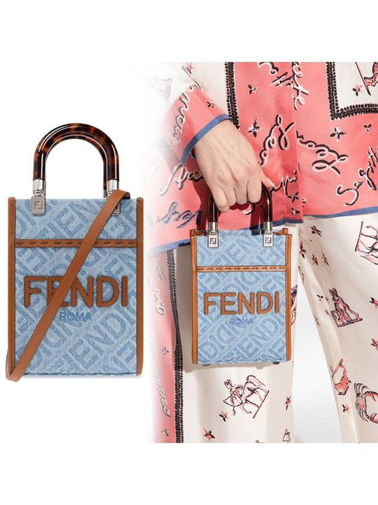 Mini Sunshine Denim Shopper Bag Blue - FENDI - BALAAN 2