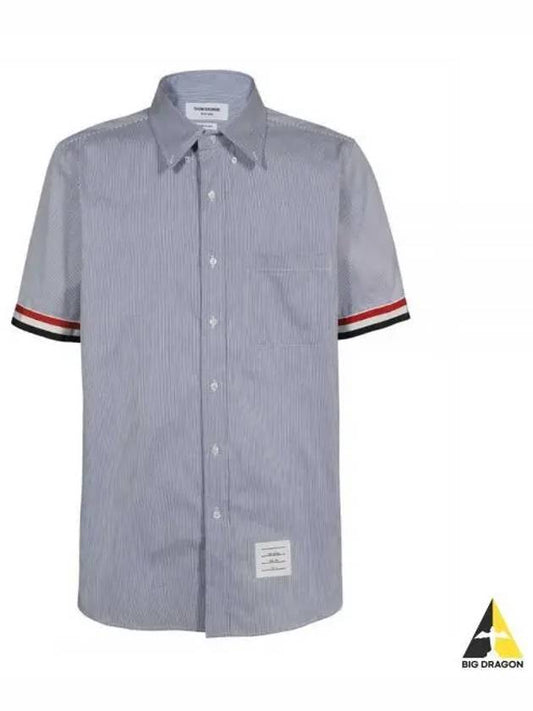 Men's Pincode Armband Short Sleeve Shirt Navy - THOM BROWNE - BALAAN 2