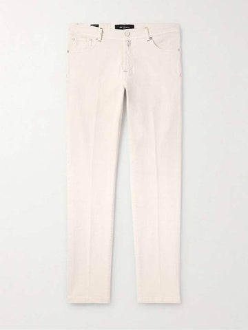 Men's Cotton Straight Jeans Ivory - KITON - BALAAN 1