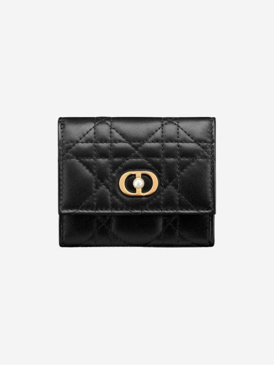 Jolie Hibiscus Cannage Lambskin Half Wallet Black - DIOR - BALAAN 1