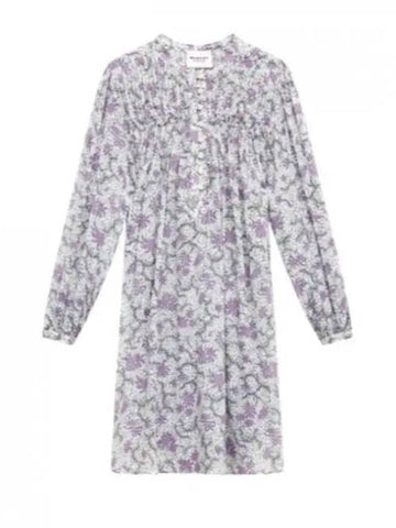 Danael Smocked Printed Cotton Voile Short Dress Ecru Lilac - ISABEL MARANT - BALAAN 1