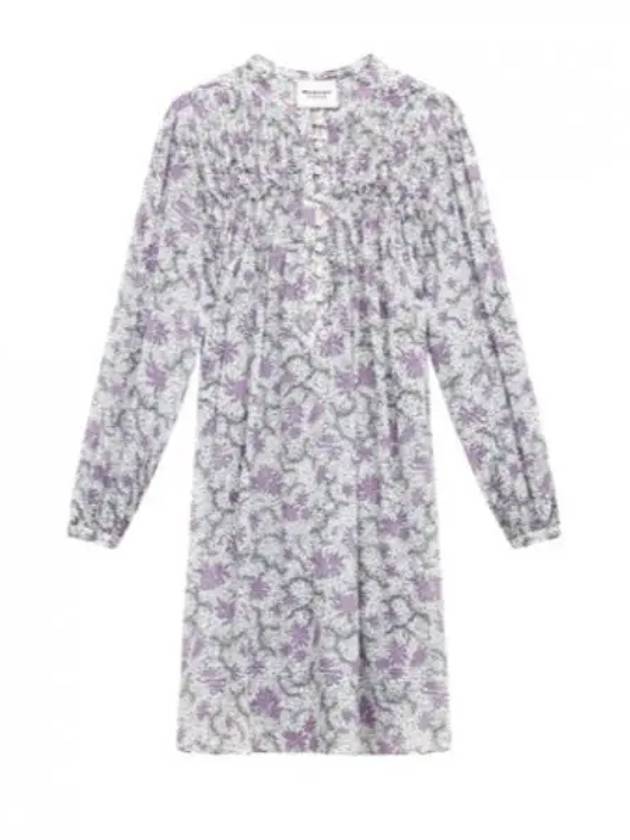 Danael Smocked Printed Cotton Voile Short Dress Ecru Lilac - ISABEL MARANT - BALAAN 2