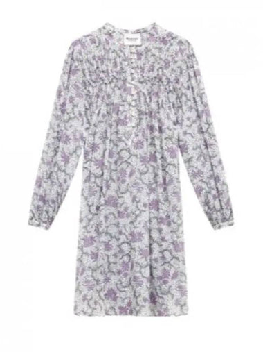 Danael Smocked Printed Cotton Voile Short Dress Ecru Lilac - ISABEL MARANT - BALAAN 1