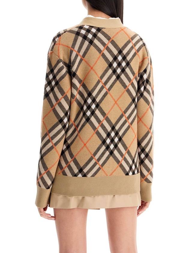 Check Wool Blend Cardigan Beige - BURBERRY - BALAAN 4