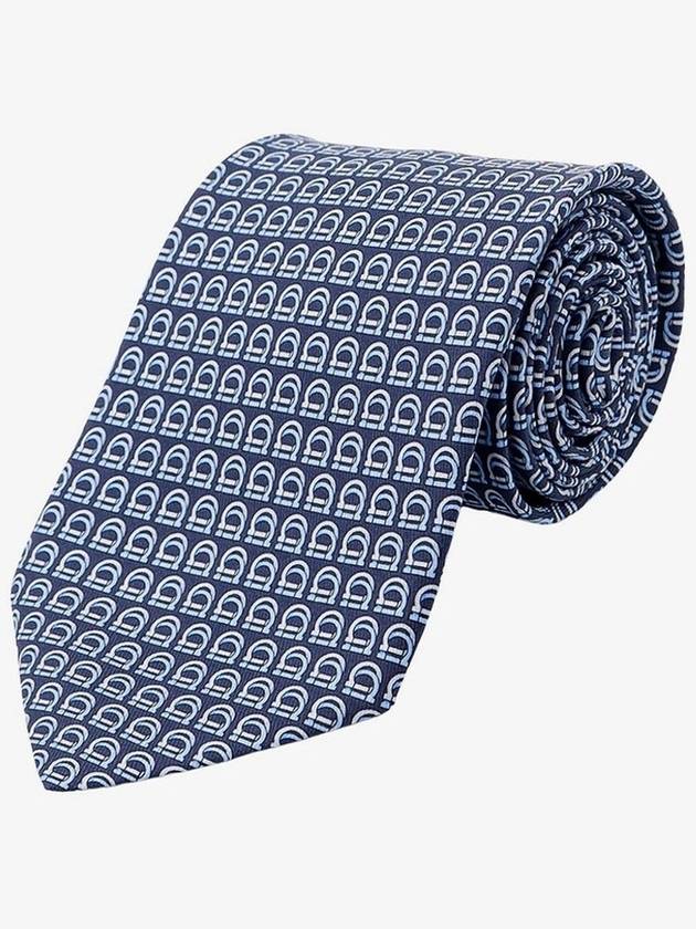 Interwoven Gancini Print Silk Tie Navy Blue - SALVATORE FERRAGAMO - BALAAN 2