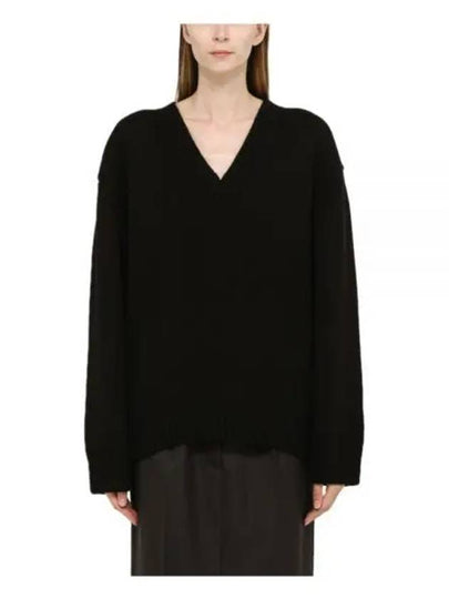 Wool Cashmere V-Neck Knit Top Black - PRADA - BALAAN 2