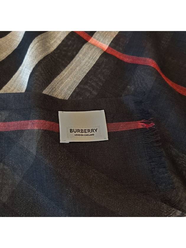 Light Check Wool Silk Scarf Navy - BURBERRY - BALAAN 3