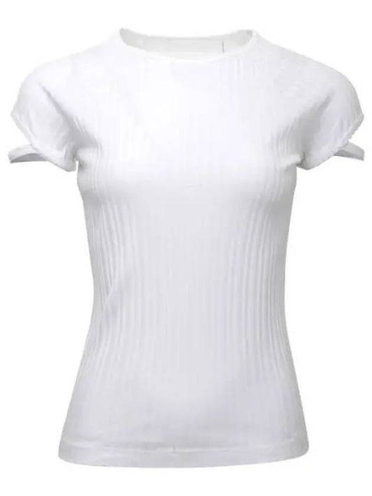Ribbed Cut Out Cotton Short Sleeve T-shirt White - HELMUT LANG - BALAAN 1