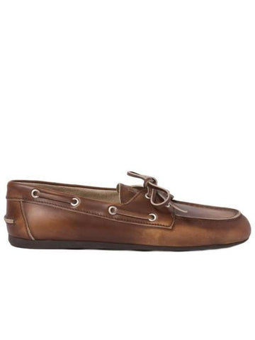 Lace Up Unlined Bleached Leather Loafers Brown - MIU MIU - BALAAN 1