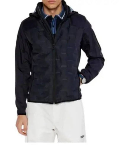 Pattern Padded Hooded Jacket Navy - HUGO BOSS - BALAAN 2