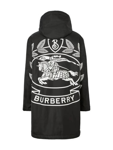 Men's Aderton Back Logo Applique Nylon Long Hooded Parka Black - BURBERRY - BALAAN 1