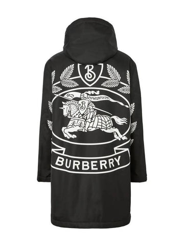 Men's ADERTON Bag Logo Applique Nylon Long Hooded Jacket Black - BURBERRY - BALAAN 1