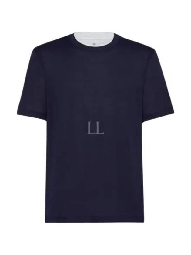 Double Layer Crew Neck Cotton Silk Short Sleeve T-Shirt Dark Blue - BRUNELLO CUCINELLI - BALAAN 2