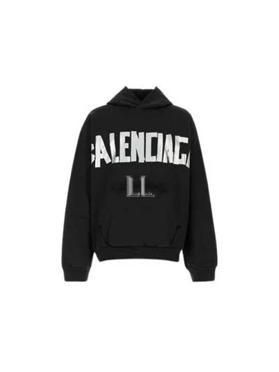 Logo Tape Cotton Hoodie Black - BALENCIAGA - BALAAN 2